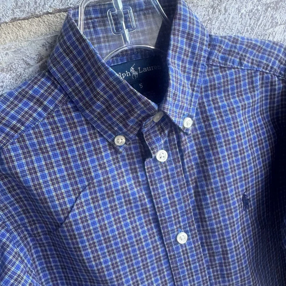 Ralph Lauren 100% Cotton Long Sleeve Button Up Plaid Shirt Boys Size 5